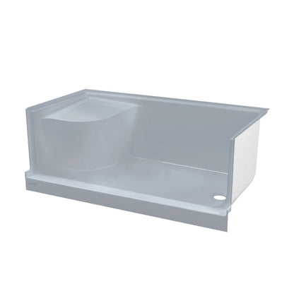 Aquatique 60" x 32" Single Threshold Shower Base With Right Hand Drain and Integral Left Hand Seat in Gray