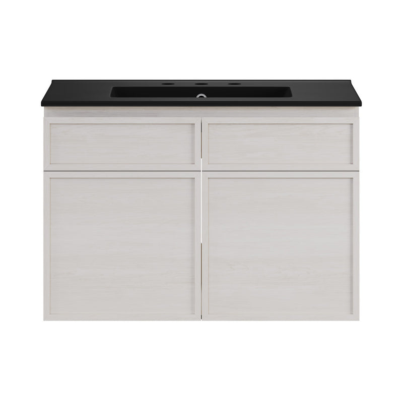 St. Tropez 30" Wall-Mounted Bathroom Vanity in White Oak with Black 3-Hole Widespread Sink Top