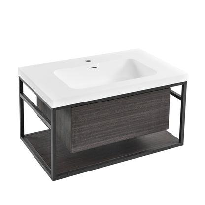 Claire 30" Wall-Mounted Bathroom Vanity in Black Oak with Sink Top