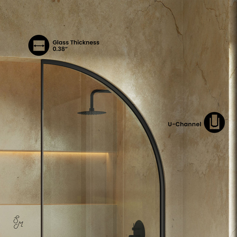 Demi 34 x 58 Framed Fixed 3/8 in. (10mm) Clear Tempered Glass Tub Door with Black Matte Frame