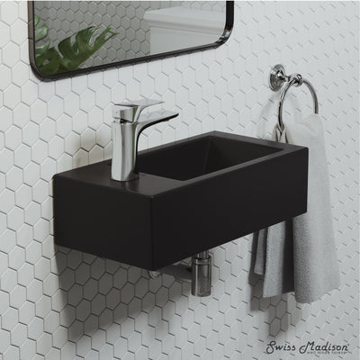 Voltaire 19.5 x 10 Rectangular Ceramic Wall Hung Sink with Left Side Faucet Mount, Matte Black