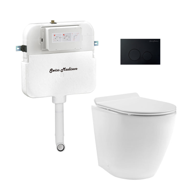 St. Tropez Back-to-Wall Toilet Bundle 0.8/1.6 GPF Dual Flush in Glossy White with Black Flush Plate