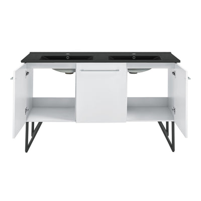 Annecy 60 in. White, Double Basin Bathroom Vanity With Black Artificial Stone Sink Top