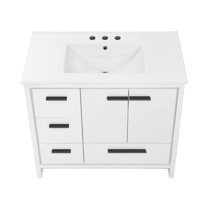 Virage 36 in. White Bathroom Vanity With White, 3-Hole Ceramic Sink Top