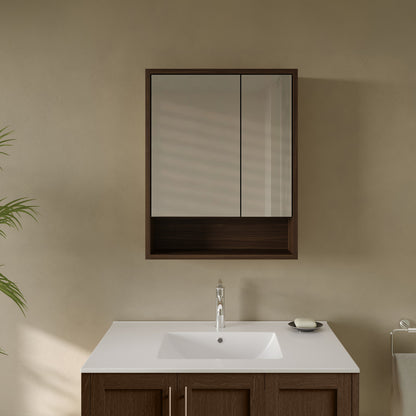 Delice 24 x 30 Rectangular Wall Mount Medicine Cabinet in Walnut with Open Shelf