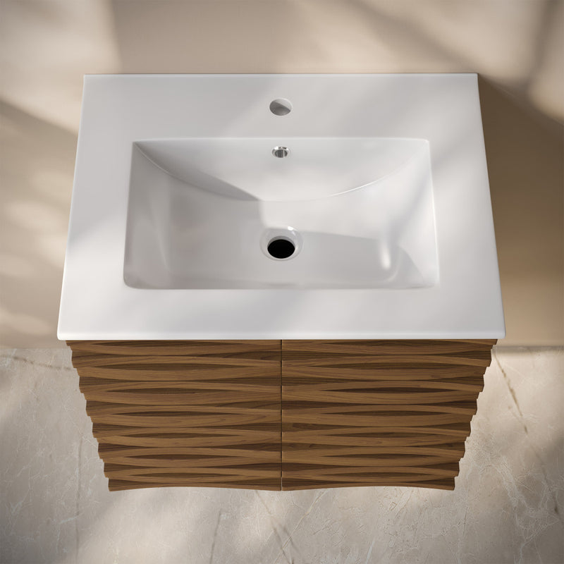 Cascade 24" Wall-Mounted Bathroom Vanity in Brown Oak with Sink Top