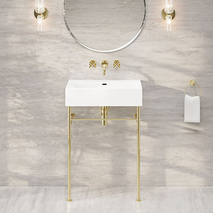 Claire 24" Rectangle Zero Hole Console Sink with Glossy Gold Legs