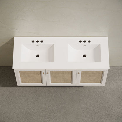 Classe 48" Wall-Mounted Bathroom Vanity in White Oak with Double Basin 3-Hole Centerset Faucet Holes Vanity Top