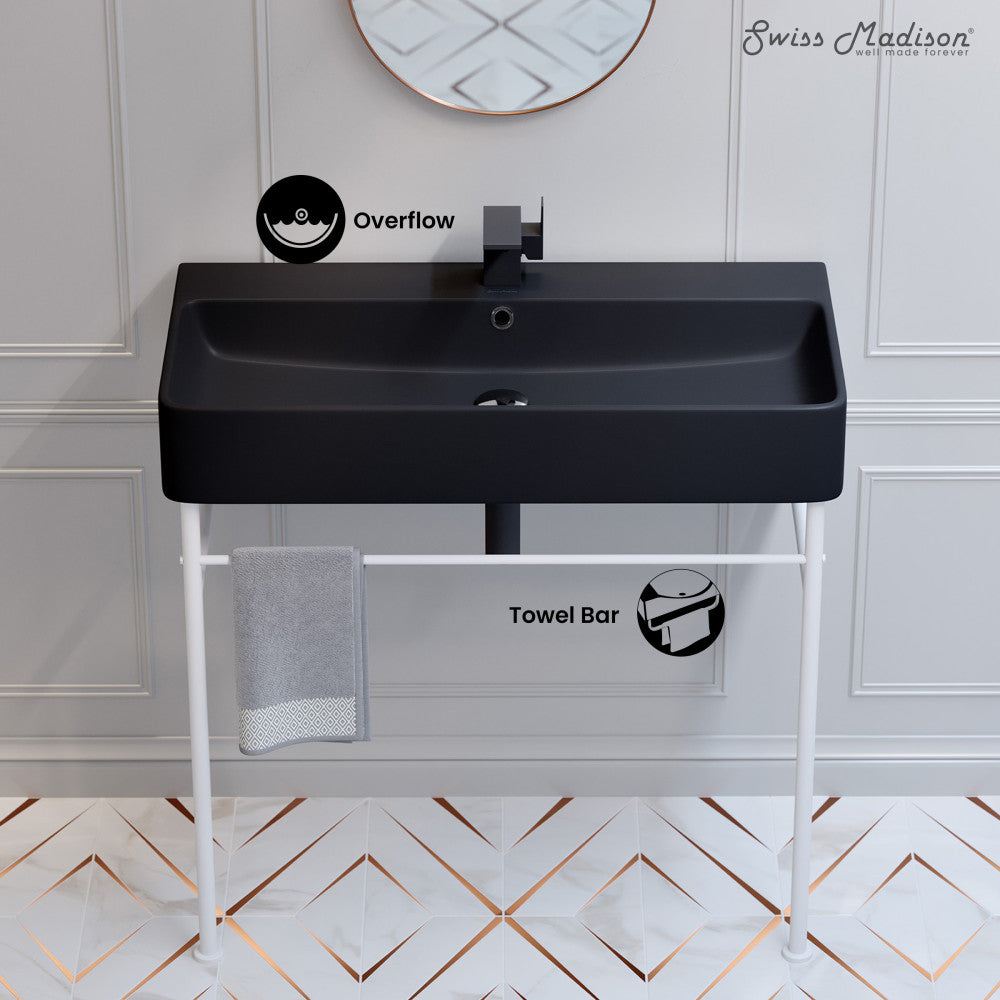 Carre 36 Ceramic Console Sink Matte Black Basin Matte White Legs