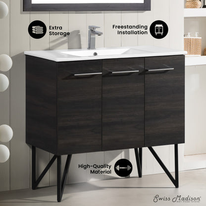 Annecy 36" Freestanding Bathroom Vanity in Black Walnut with Sink Top