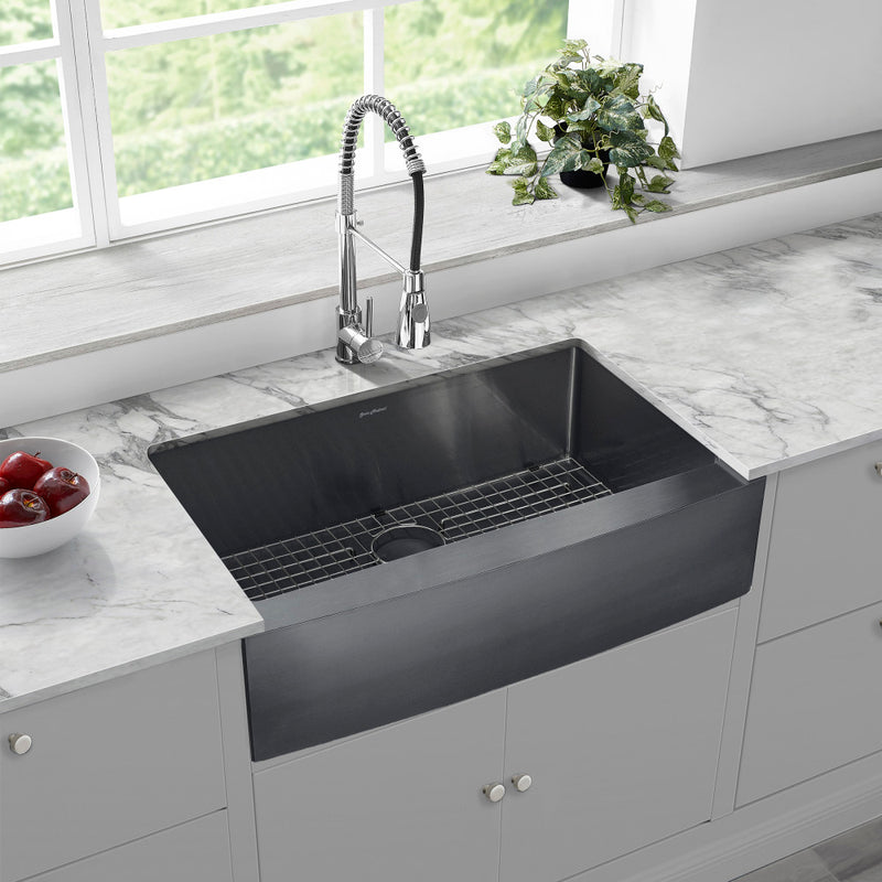 Rivage 33 x 21 Stainless Steel, Single Basin, Farmhouse Kitchen Sink with Apron in Black