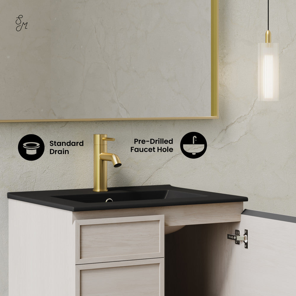 St. Tropez 24" Wall-Mounted Bathroom Vanity in White Oak with Black Sink Top