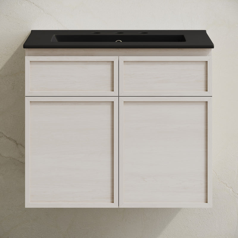 St. Tropez 24" Wall-Mounted Bathroom Vanity in White Oak with Black 3-Hole Widespread Sink Top