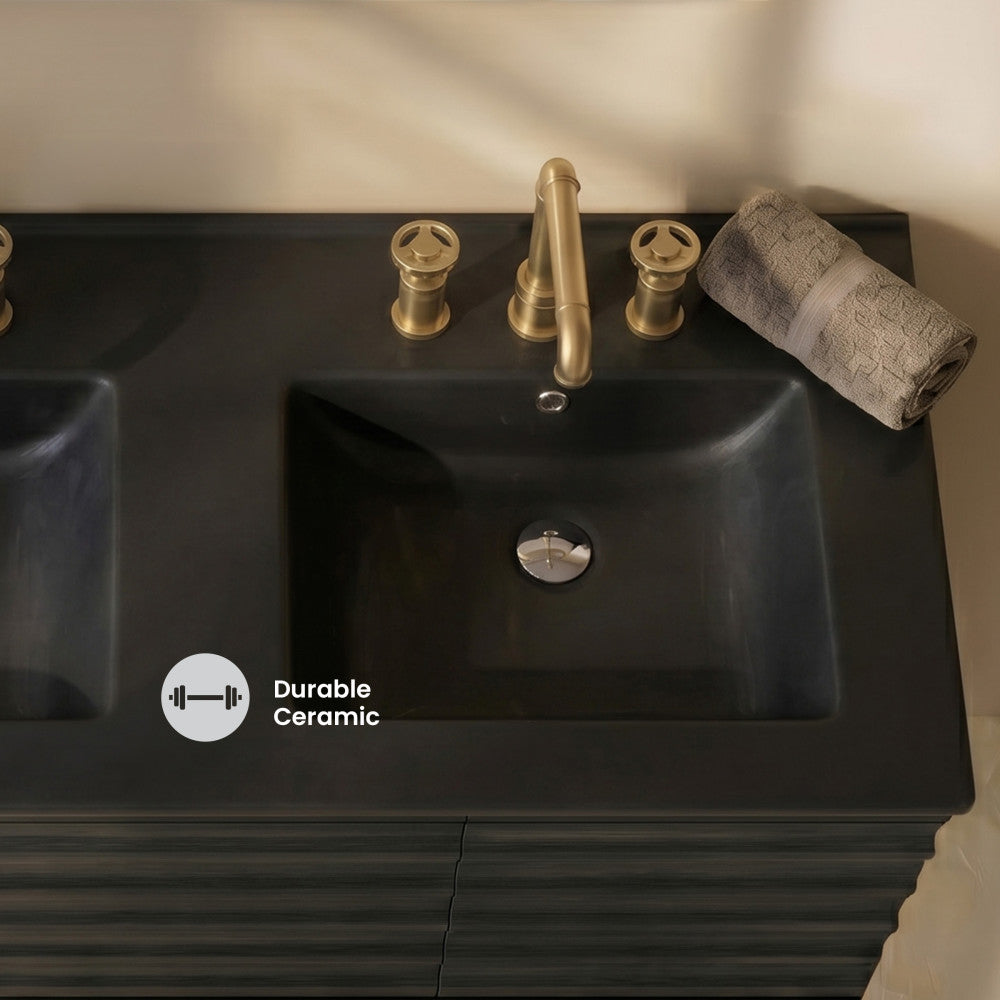 48" 3-Hole Widespread Double Basin Vanity Sink Top in Matte Black