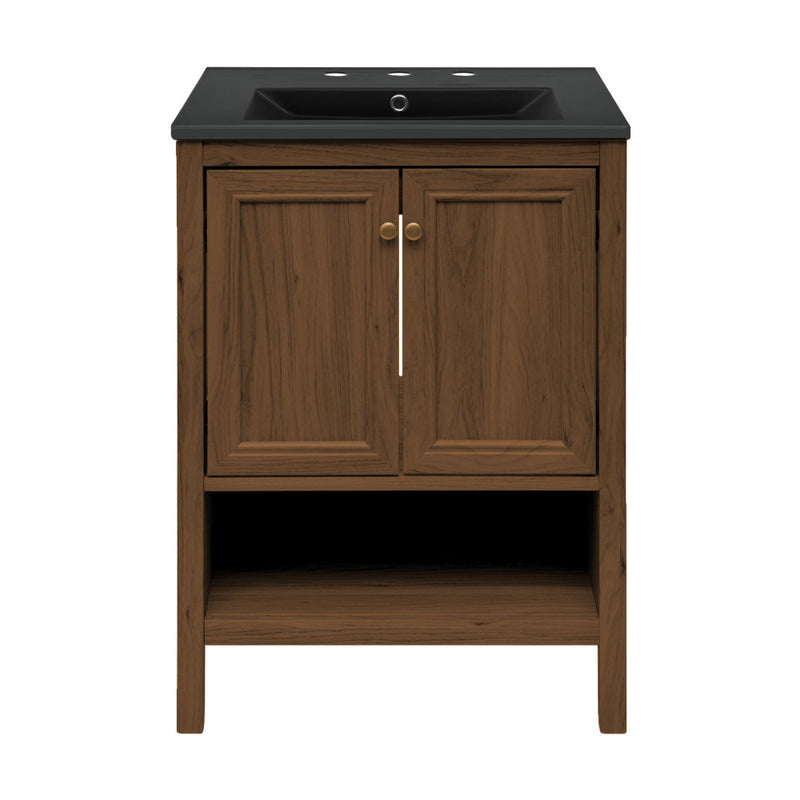 Château 24" Freestanding Bathroom Vanity in Brown Oak with Black 3-Hole Widespread Sink Top