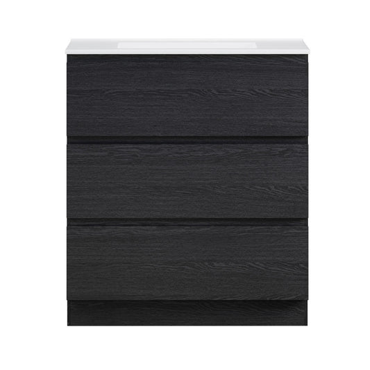 Liberte 30" Freestanding Bathroom Vanity in Black Oak with 3-Hole Widespread Sink Top