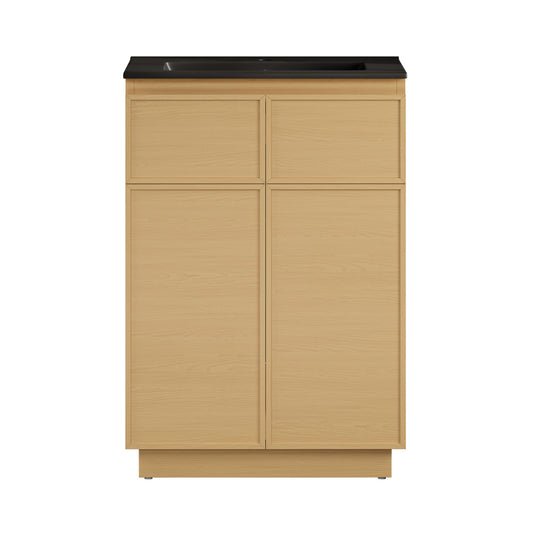 St. Tropez 24" Freestanding Bathroom Vanity in Natural Oak with Black Sink Top