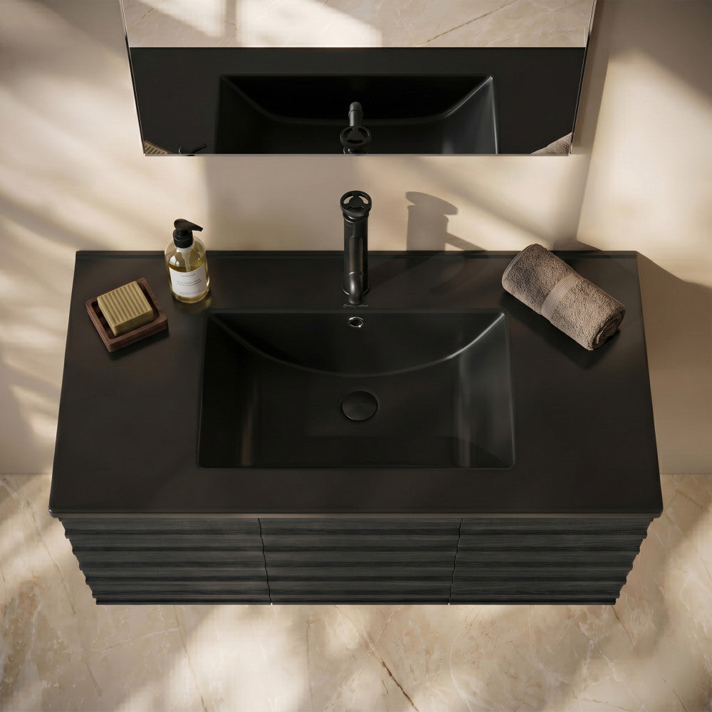 36" Ceramic Vanity Top with Single Faucet Hole in Matte Black