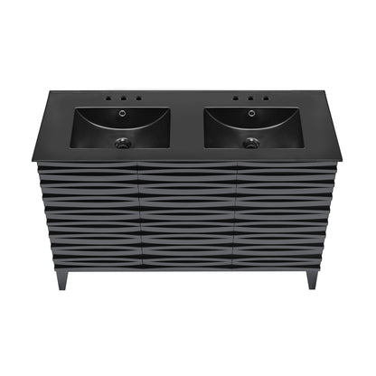 Cascade 48 in. Black Oak, Double Basin Bathroom Vanity With Black, 3-Hole Centerset Ceramic Sink Top