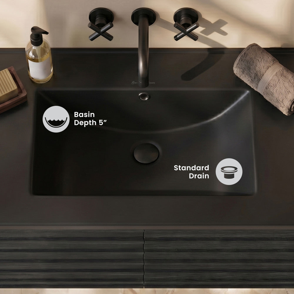 30" Zero Hole Vanity Sink Top in Matte Black