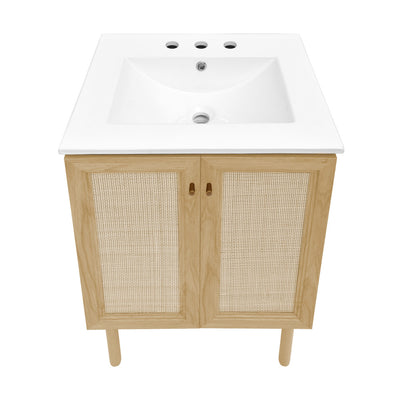 Classe 24" Freestanding Bathroom Vanity in Natural Oak with 3-Hole Centerset Sink Top