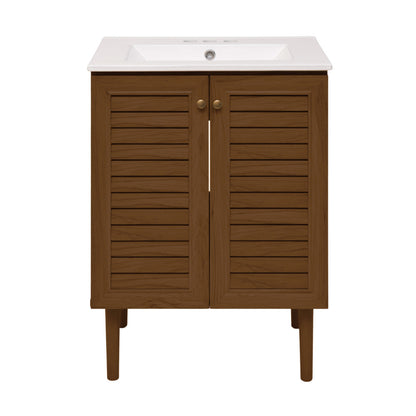 Bron 24" Freestanding Bathroom Vanity in Brown Oak with 3-Hole Centerset Sink Top