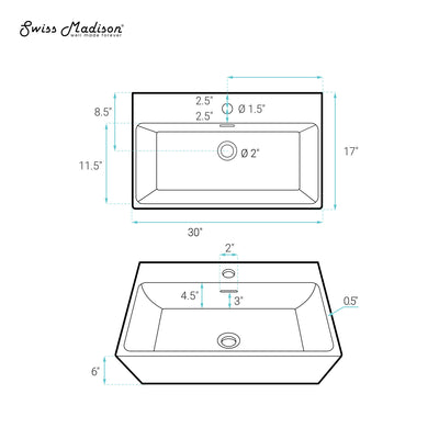 Claire 30" Rectangle Wall-Mount Bathroom Sink in Matte Black