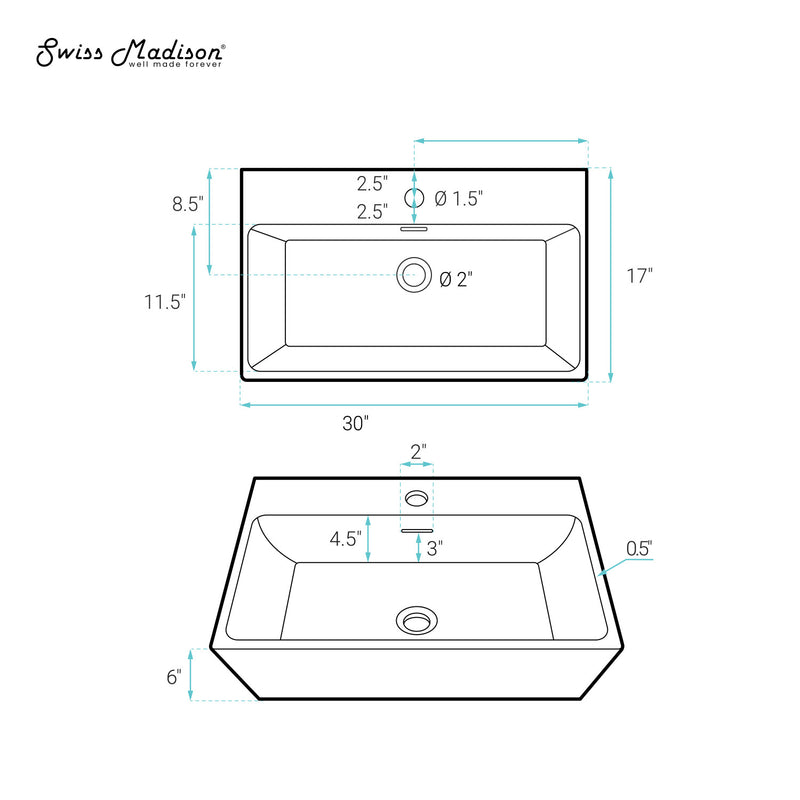 Claire 30" Rectangle Wall-Mount Bathroom Sink in Matte Black