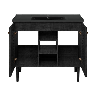 Bron 36" Freestanding Bathroom Vanity in Black Oak with Black Sink Top