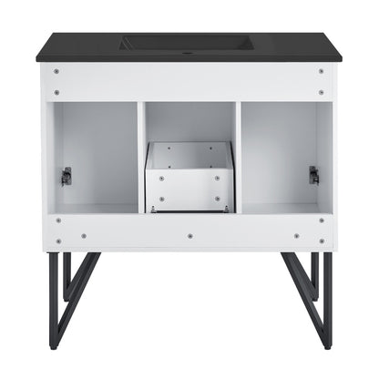 Annecy 36 in. White Bathroom Vanity With Black Ceramic Sink Top