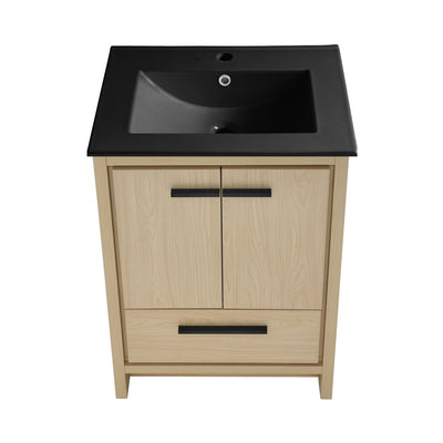 Virage 24 in. Brown Oak Bathroom Vanity With Black Ceramic Sink Top