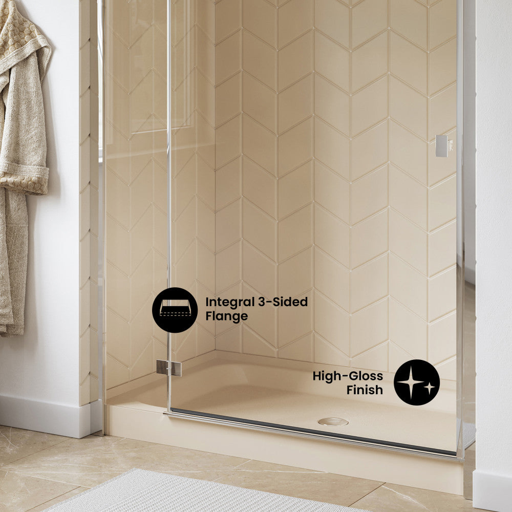 Voltaire 60" x 36" Single-Threshold, Center Drain, Shower Base in Biscuit