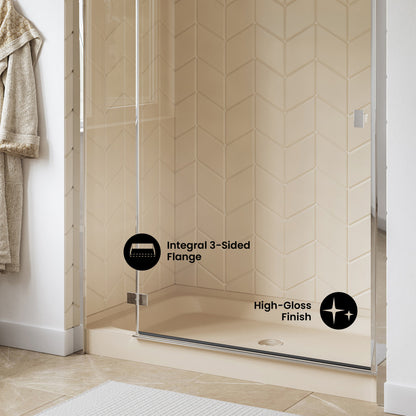 Voltaire 60" x 36" Single-Threshold, Center Drain, Shower Base in Biscuit
