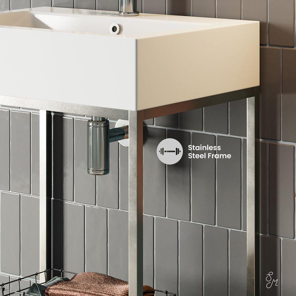 Pierre 24" Open Shelf Chrome Frame Freestanding Bathroom Vanity with Sink Top