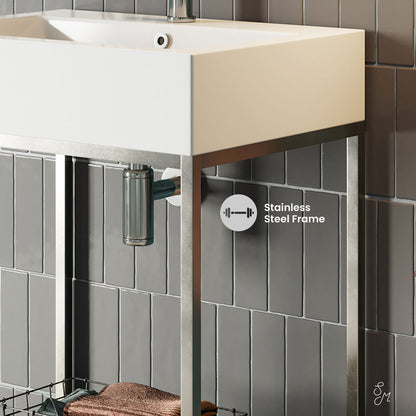 Pierre 24" Open Shelf Chrome Frame Freestanding Bathroom Vanity with Sink Top