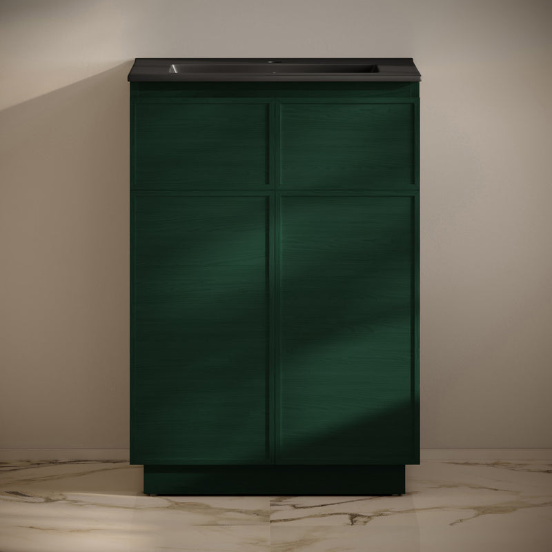 St. Tropez 24" Freestanding Bathroom Vanity in Green Oak with Black Sink Top