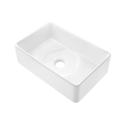 Elegance 30" x 20" Single Basin Fireclay Farmhouse Kitchen Sink in Glossy White with Stainless Steel Grid