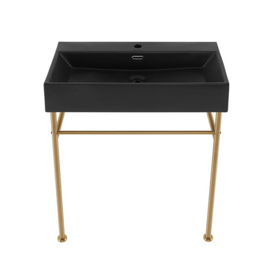 Claire 30 Ceramic Console Sink Matte Black Basin Brushed Gold Legs