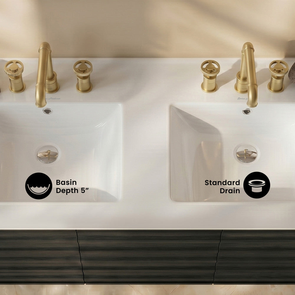 48" 3-Hole Widespread Double Basin Vanity Sink Top in Glossy White