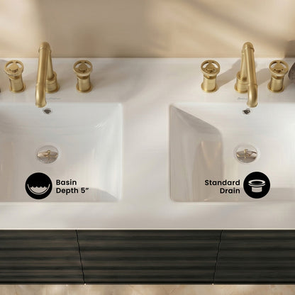 48" 3-Hole Widespread Double Basin Vanity Sink Top in Glossy White