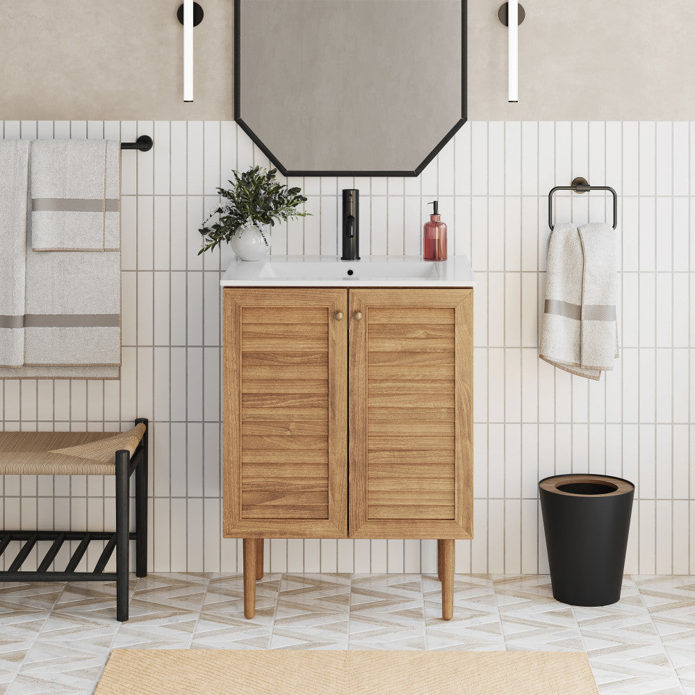 Bron 24" Freestanding Bathroom Vanity in Golden Oak with Sink Top