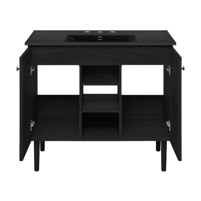 Bron 36" Freestanding Bathroom Vanity in Black Oak with Black 3-Hole Widespread Sink Top