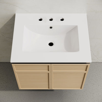 St. Tropez 24" Wall-Mounted Bathroom Vanity in Natural Oak with 3-Hole Widespread Sink Top