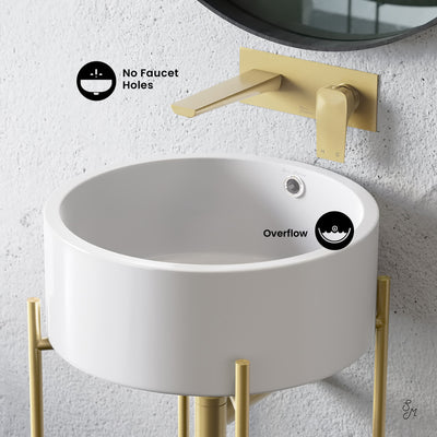 Monaco 16.5" Round Console Sink, White Basin Brushed Gold Legs