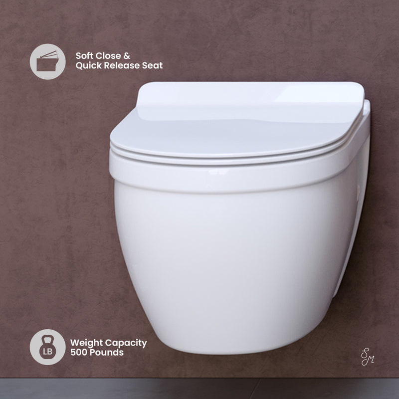 Ivy Wall-Hung Toilet Bundle 0.8/1.6 GPF Dual Flush in Glossy White with Flush Plate