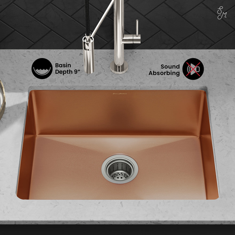 Rivage 23 x 18 Stainless Steel, Single Basin, Undermount Kitchen Sink, Rose Gold