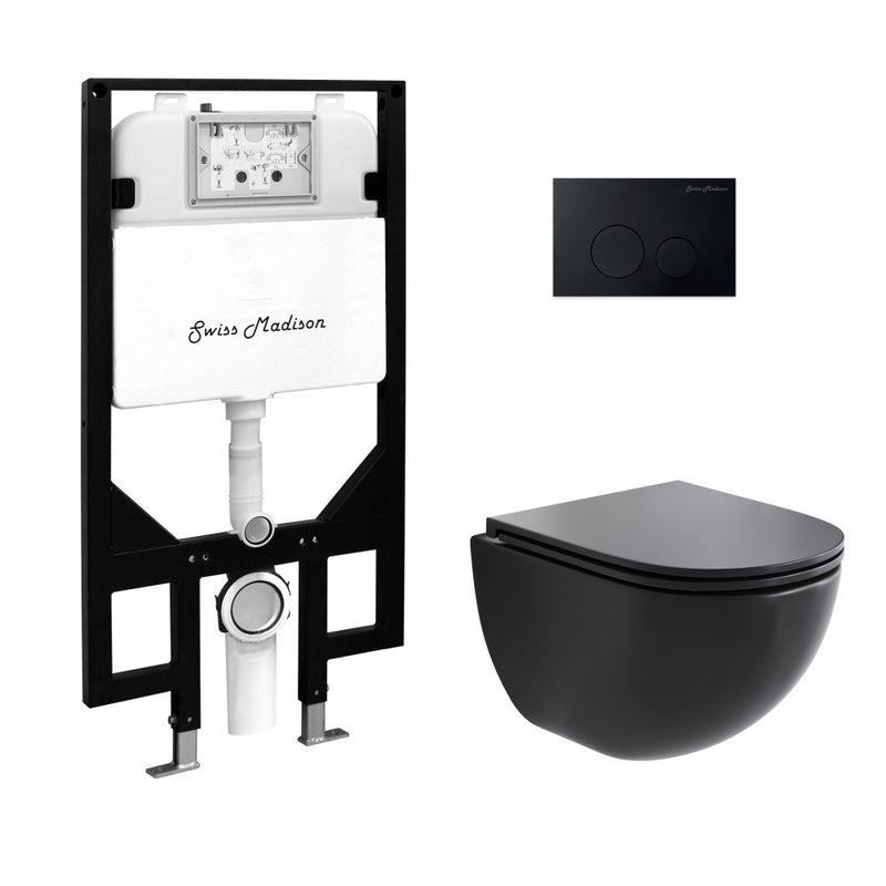 St. Tropez Wall-Hung Toilet Bundle 0.8/1.6 GPF Dual Flush in Matte Black with Black Flush Plate