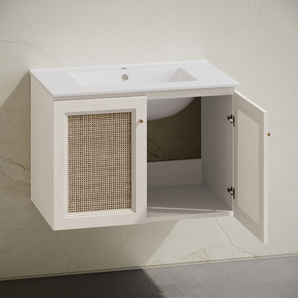 Classe 30" Wall-Mounted Bathroom Vanity in White Oak with Single Faucet Hole Vanity Top