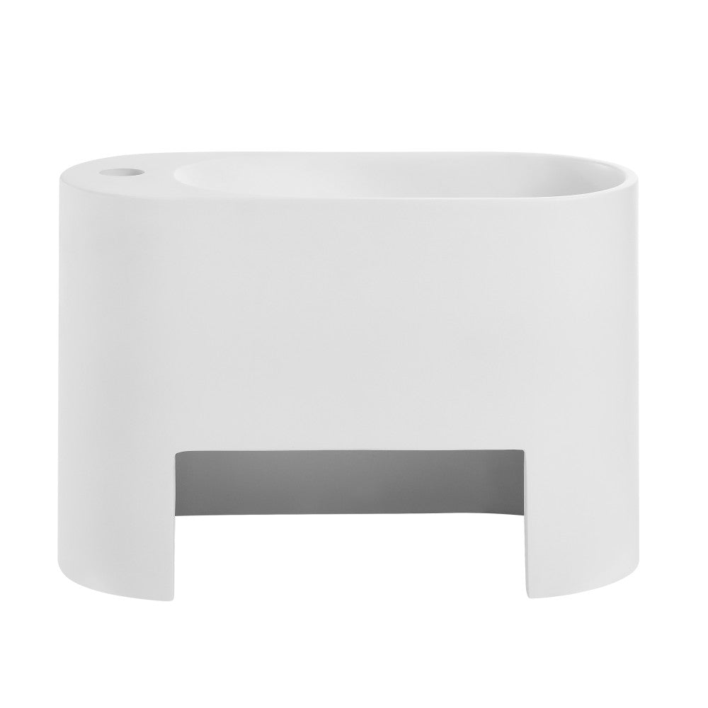 18-inch white wall-mount bathroom sink with right side faucet hole, curved rectangular design.