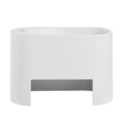18-inch white wall-mount bathroom sink with right side faucet hole, curved rectangular design.